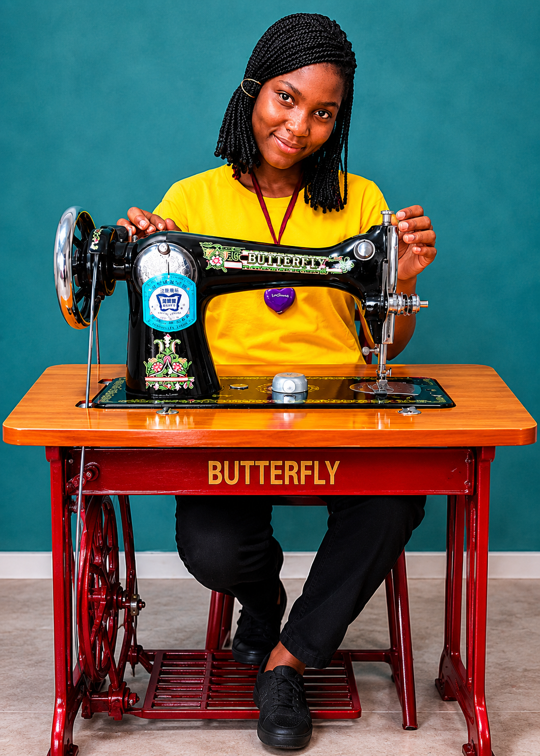 Mmesoma Stella Mbagu with sewing machine